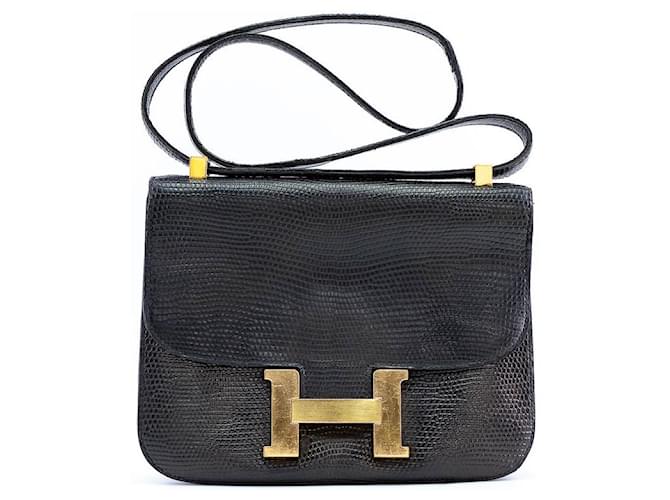 Hermès Constance vintage bag in black lizard Exotic leather  ref.344948