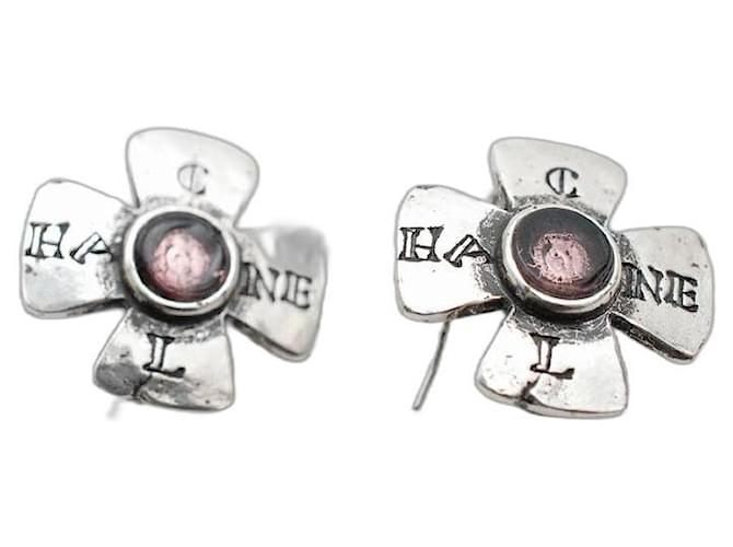 (Used) Gokubihin Chanel CHANEL Cross Color Stone Earrings 99A Silver P0589 Silvery  ref.344971