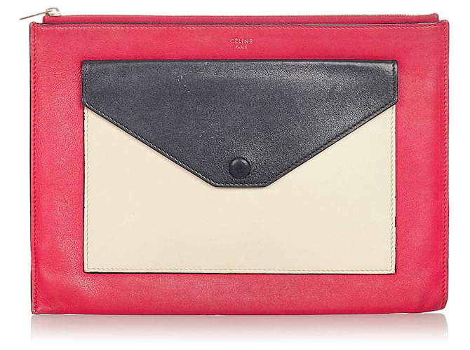 Céline Celine Rosa Dreifarbige Leder Clutch mit Reißverschluss und Umschlag Pink Mehrfarben Kalbähnliches Kalb  ref.345125