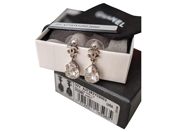 CHANEL A12V CC Crystal Teardrop earrings Silver hardware Metal ref