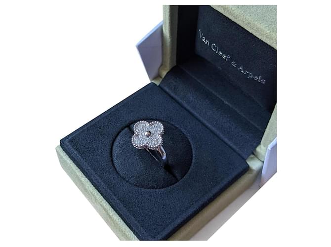 Van Cleef & Arpels Van Cleef and Arpels VCA 18k White Gold Vintage Alhambra Diamond Ring Silvery 