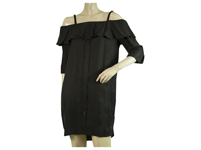Neil Barrett Black Off Shoulders Ruffled Loose Mini Dress size S Cotton  ref.345537