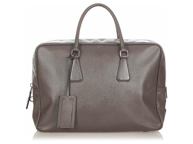 Prada Gray Saffiano Business Bag Grey Leather Pony-style calfskin