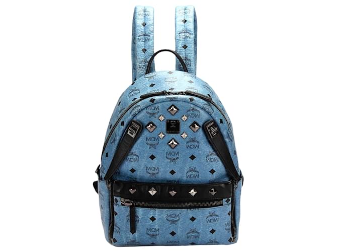 MCM Blue Visetos Stark Dual Leather Backpack Black Pony-style