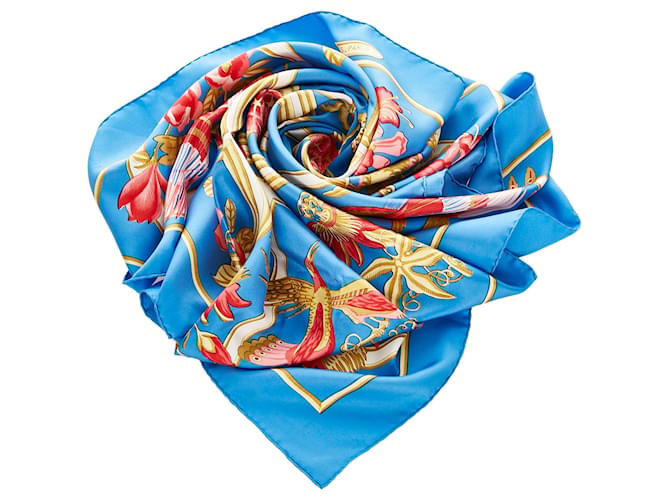Hermès Lenço de seda Hermes Blue Caraibes Azul Multicor Pano  ref.345954