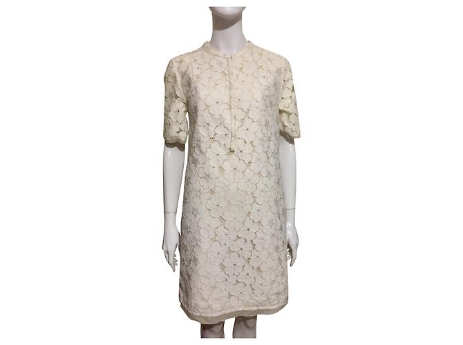 Diane Von Furstenberg Vestido recto de encaje Warner de DvF Blanco Crudo