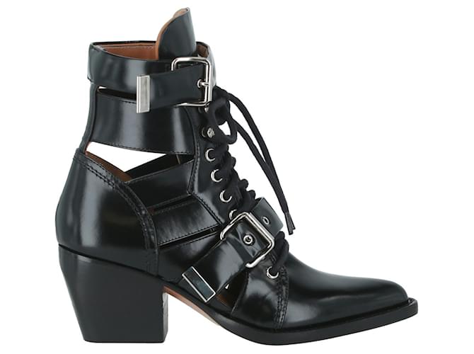 Chloé Rylee Cutout Leather Ankle Boots Black ref.346678 - Joli Closet