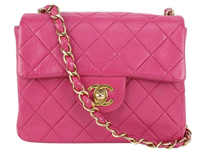 Chanel Fuchsia Pink Quilted Lambskin Mini Classic Flap Gold Chain Leather  White gold ref.346734 - Joli Closet