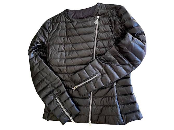 Moncler Palomete Leather Down Jacket Black  ref.347075