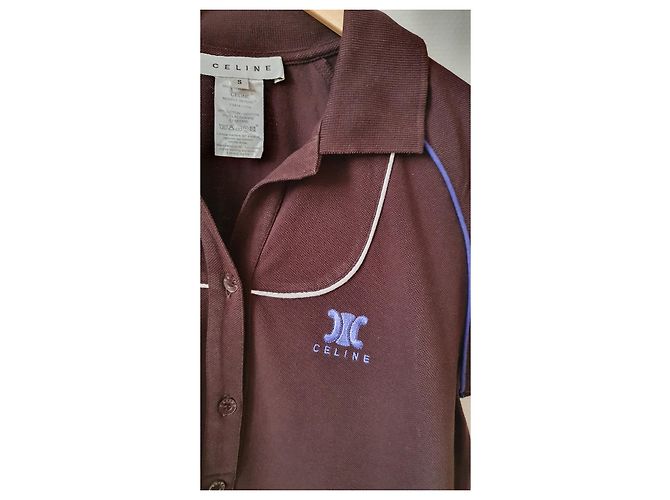 Maison Céline polo in piquet di cotone marrone Marrone scuro