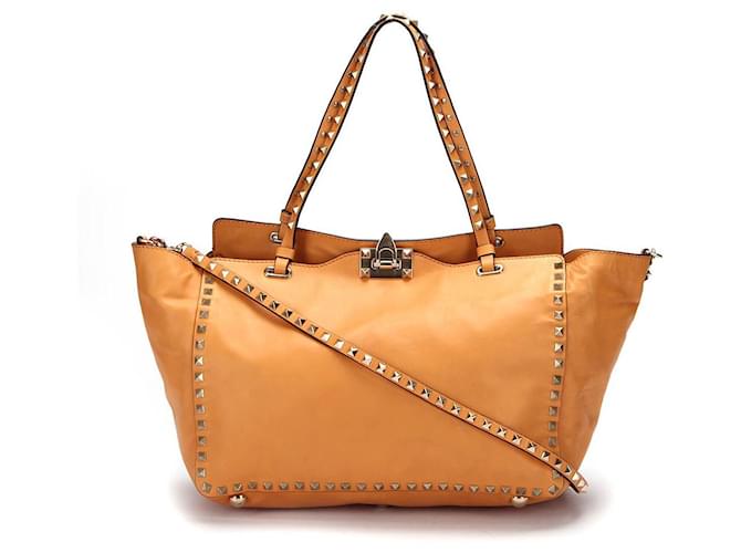 Valentino Studs 2Way Tote Bag Medium in Brown Leather  ref.347492