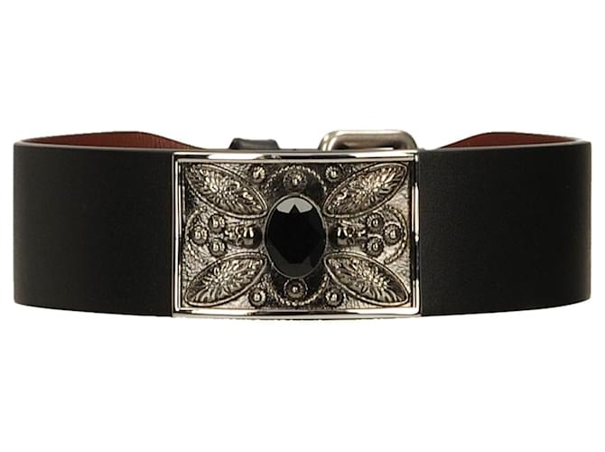 Alexander Mcqueen Skull and Crytal Leather Cuff Black  ref.347500