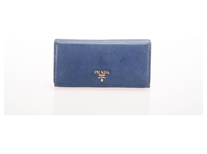 Prada Long Wallet in Blue Leather  - Joli Closet