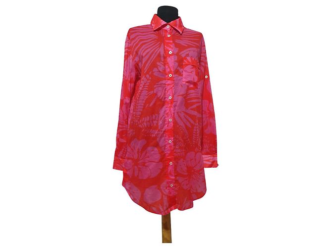 Camicia lunga Taya 0039 in cotone rosa e rosso