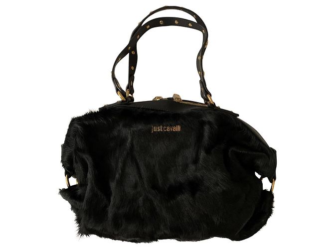 Just Cavalli Sacola de couro preto