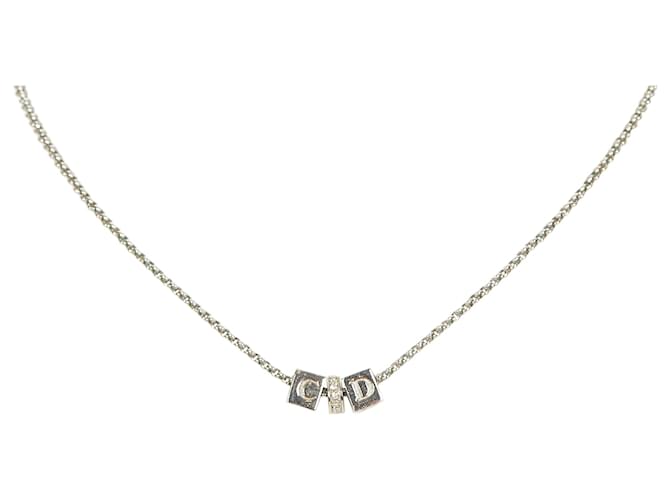 Dior Silberne Halskette mit Box-Anhänger mit Logo Metall  ref.348646