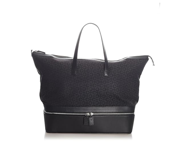 Céline Sacola de lona preta C Celine Preto Couro Bezerro-como bezerro Pano  ref.348674