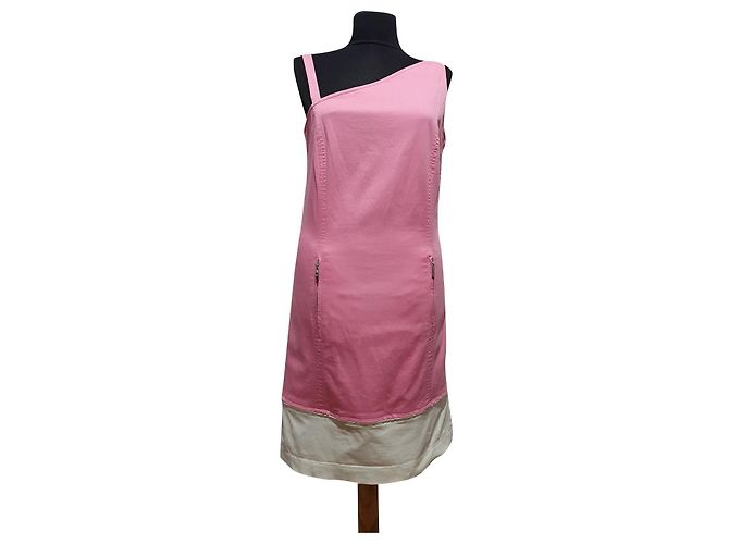 Vestido Escada Rosa y Blanco de Algodón