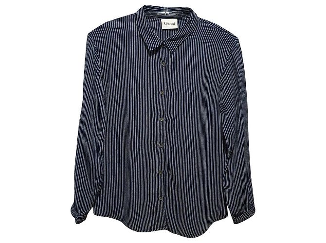 Camicia Ganni Kaluga Crepe Blu a Righe in Viscosa
