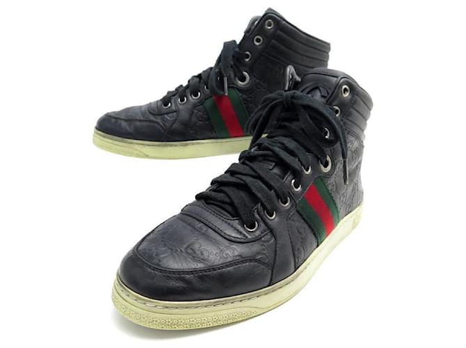CHAUSSURES GUCCI BASKETS GG SIGNATURE HIGHTOP 221825 6 IT 41 CUIR SNEAKERS Noir  ref.348888
