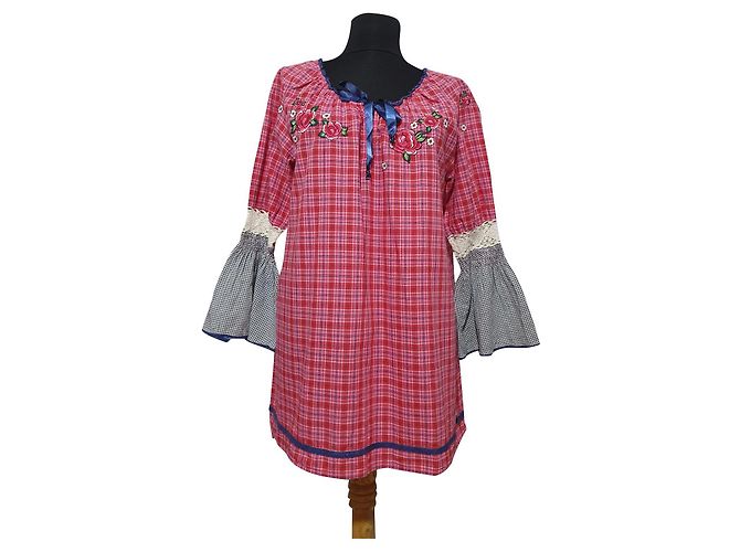 Top Tunica a Quadri Odd Molly Rosso Rosa Blu Cotone Multicolore