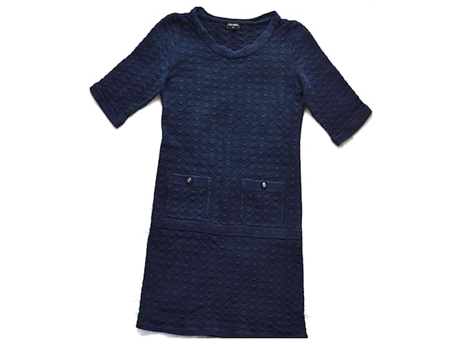 Chanel Kleid Paris Dubai Marineblau Dunkelblau Baumwolle  ref.348954