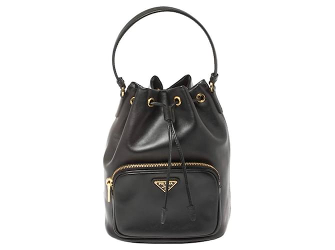Prada Duet leather shoulder bag Black  ref.349156