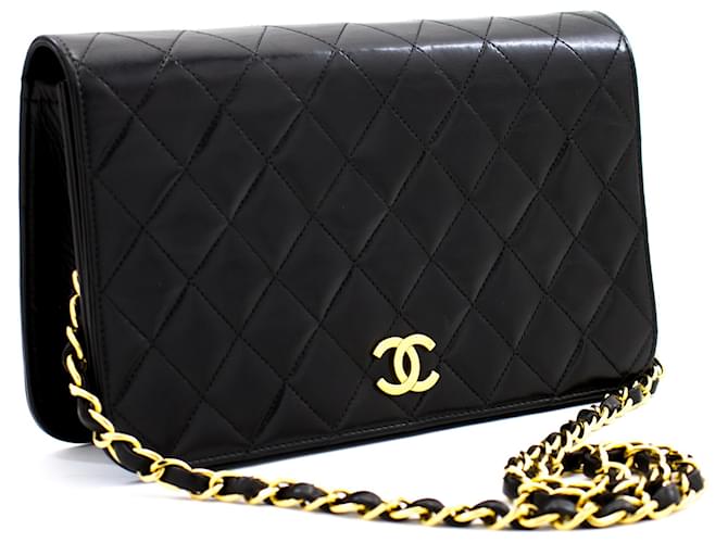 CHANEL Full Flap Chain Shoulder Bag Clutch Black Quilted Lambskin Leather  ref.349201