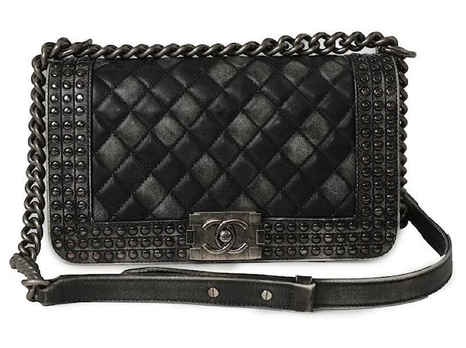 Authentic Chanel Studded Boy Flap Shoulder Bag