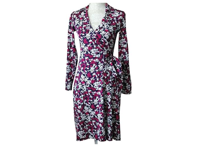 Diane Von Furstenberg Robe portefeuille en soie mélangée DvF New Jeanne Coton Multicolore  ref.349331