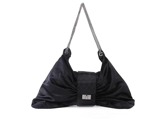 Mademoiselle Chanel Black Satin Jumbo Bow chain Shoulder Bag  ref.349371