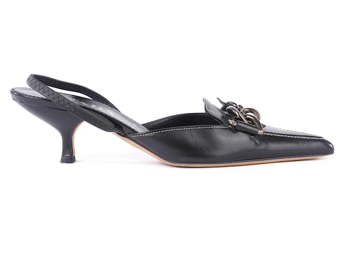 Zapatos de tacón destalonados de cuero negro vintage de Prada  ref.349401