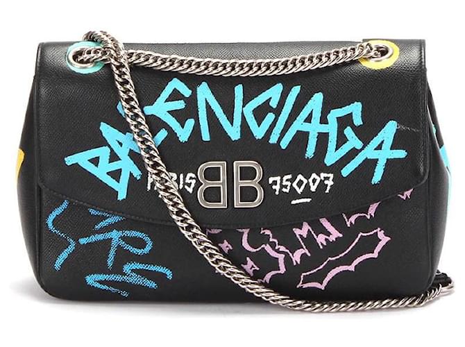 Balenciaga Bb Round M Graffiti Graffiti Chain Shoulder Bag 516921