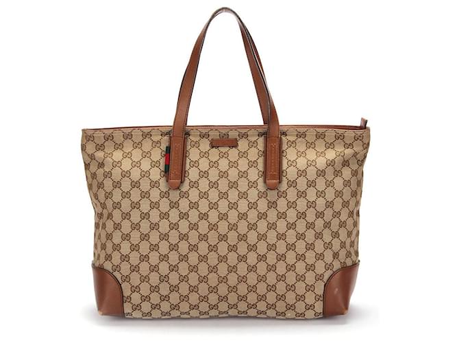 Authentic Gucci Brown GG Fabric Canvas Tote Bag