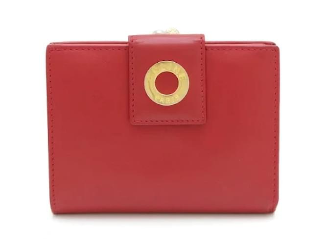 Céline (Gebraucht) [Brieftasche] CELINE Celine Circle Logo Gamaguchi Gamaguchi Bi-Fold Portemonnaie Bi-Fold Leder Rot Rot Gold Metallbeschläge  ref.349627