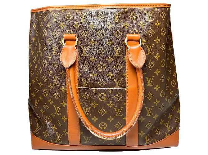 Louis Vuitton Weekend PM Monogram Canvas Leather Travel Bag Brown