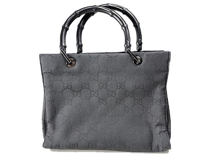 Borsa Gucci Bamboo GG in nylon nera Nero