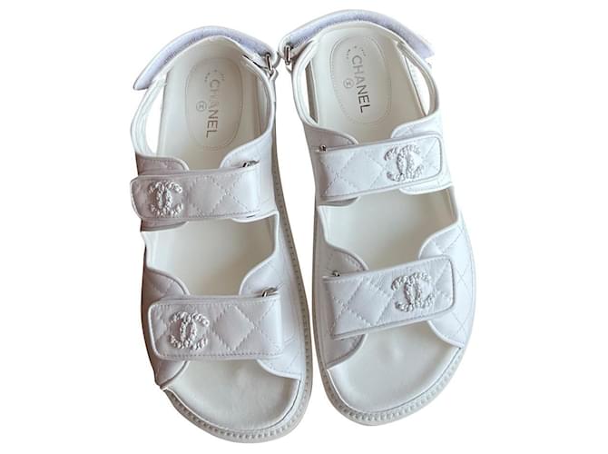 Chanel dad sandals White Leather  ref.350077