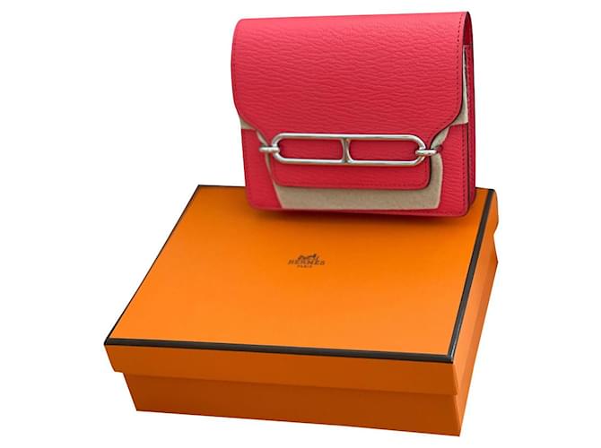 Hermès Roulis schmale Brieftasche Pink Leder Ziege  ref.350091
