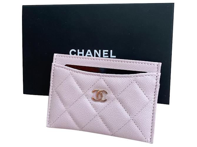 Porte cartes Chanel Cuir Rose  ref.350199