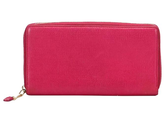 Yves Saint Laurent YSL Pink Leather Zip Around Long Wallet Pony