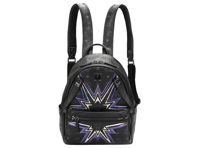 MCM Black Visetos Dual Stark Cyber Flash Leather Backpack