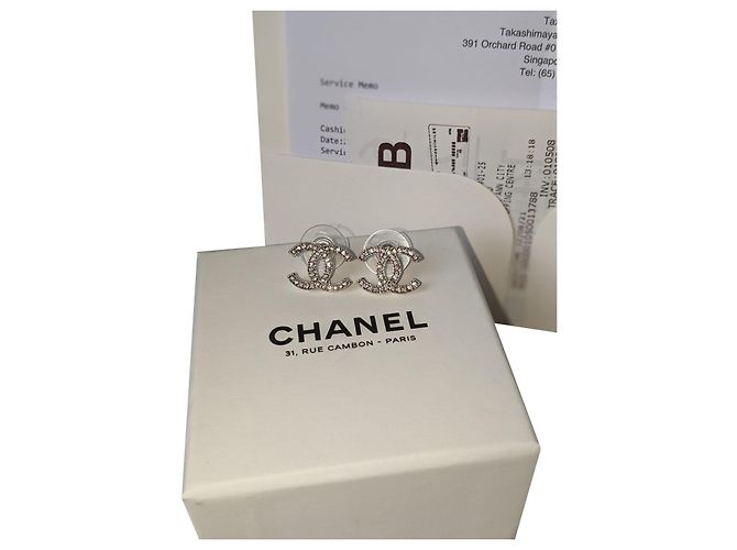 Chanel EIN14V CC Moscova Kristall SHW Logo Ohrringe Silber Hardware