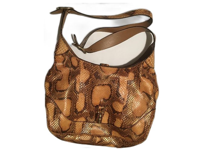 Gucci Jackie Handbag Python Brown Orange Gold Bronze Gold hardware 