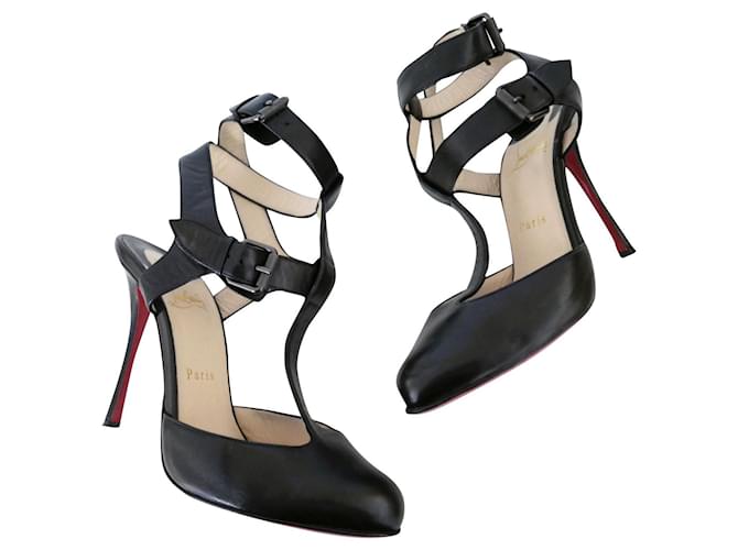 Christian Louboutin Ankle Strap Pumps Black Leather  ref.350683