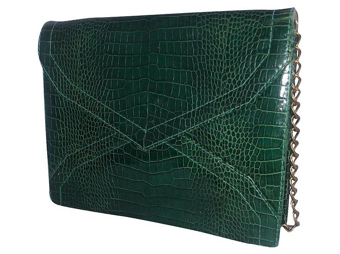 Jamie Clutch Yves Saint Laurent de couro verde escuro 