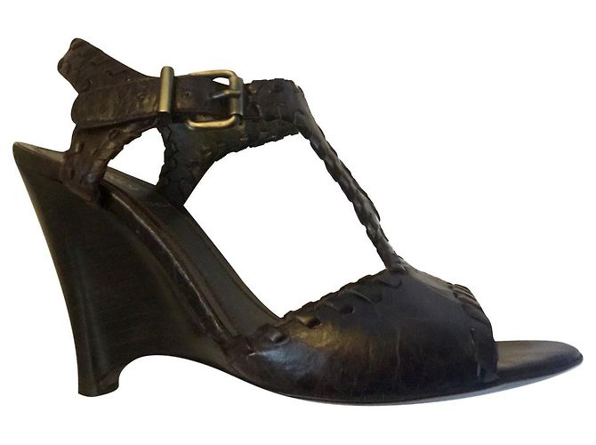 Sandalias con cuña Fendi Zeppa Capra Pergamena Castaño Chocolate