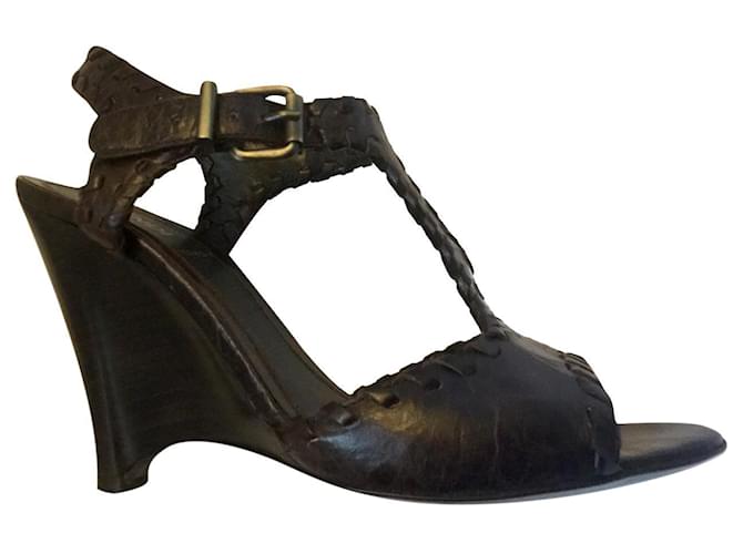 Fendi Zeppa Capra Pergamena wedge sandals Brown Chocolate Leather  ref.350761