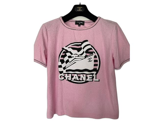 T Shirt Chanel en strass Coton Rose  ref.350856