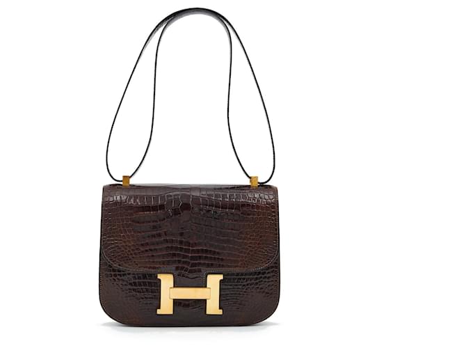 Hermès CONSTANCE CROCO POROSUS BROWN EARLY 70 Dark brown Exotic leather  ref.351198